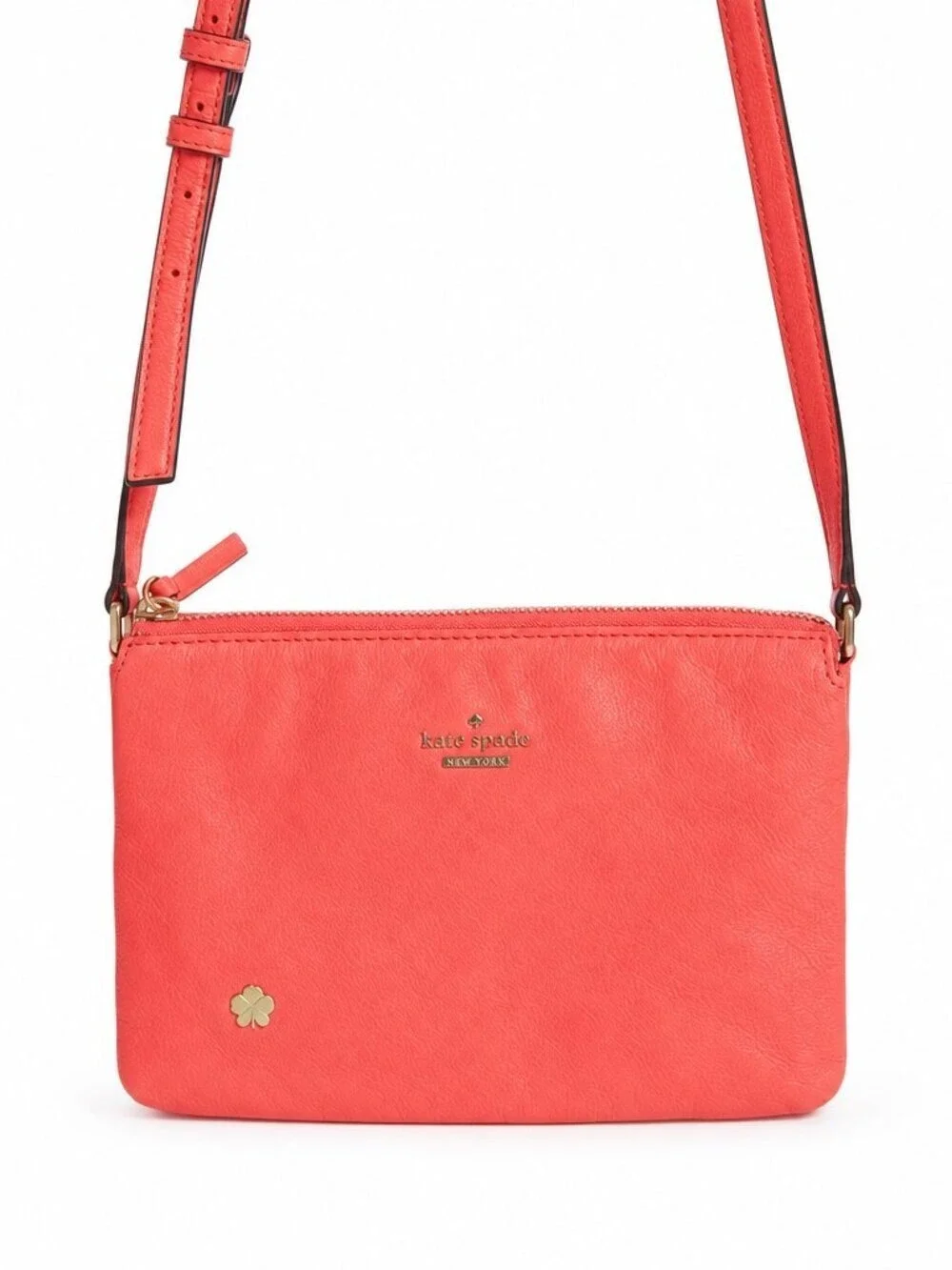 Kate Spade Coral Pink Leila Crossbody Bag/Striped Interior/Adjustable Strap